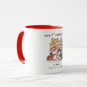 Taza Nuestra 1ª Navidad como Tres Pingüinos de Invierno