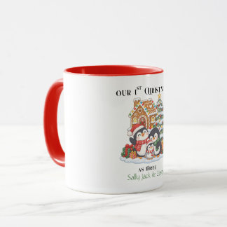 Taza Nuestra 1ª Navidad como Tres Pingüinos de Invierno