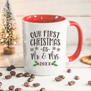 Taza Nuestra primera Navidad como Sr. y Sra. Recién cas