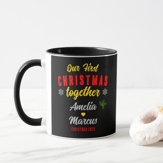 Taza Nuestra primera Navidad juntos Copos de Nieve (Con donut)