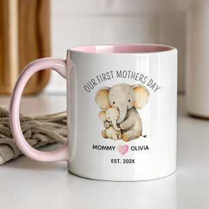 Taza Nuestro Primer Día de la Madre, Mamá Elefante y Be