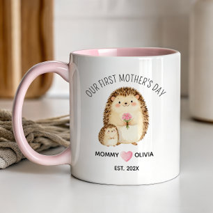 Taza Nuestro Primer Día de la Madre, Mamá Erizo y Bebé 