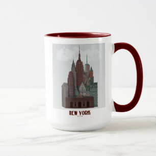 Taza Nueva York en nubes - rojo oscuro y verde