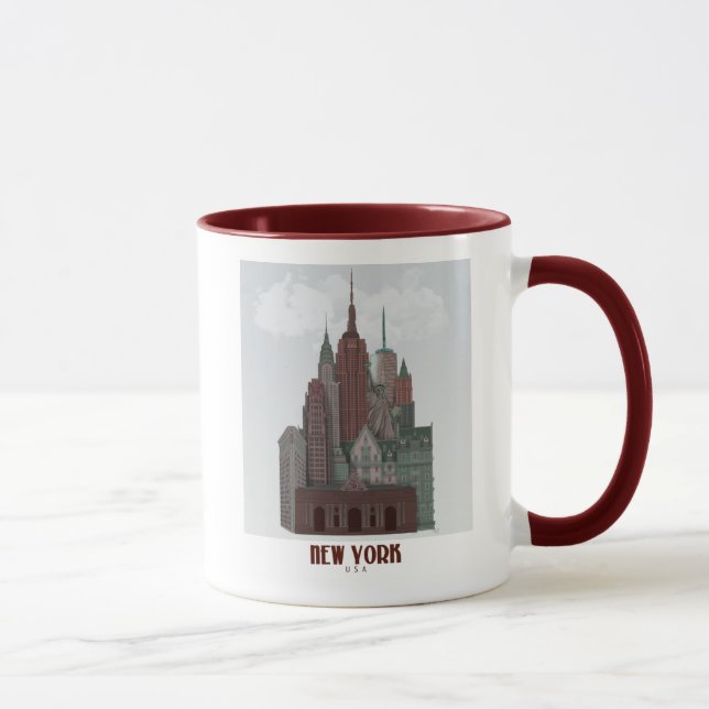 Taza Nueva York en nubes - rojo oscuro y verde (Derecha)
