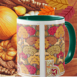 Taza Nuevo Art Nouveau otoño árbol y ciervo otoño Verne