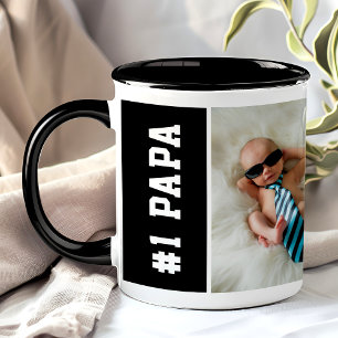 Taza Number One Papa Negro Collage de 4 Fotos Personali