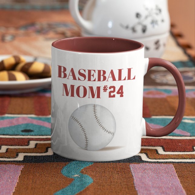 Taza Número de atleta personalizado de mamá Personaliza (Baseball Mom with player number custom mug)