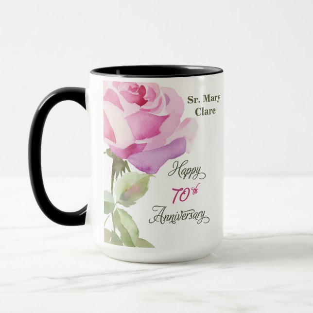Taza Nun Custom Name 70th Anniversary Jubilee Rose (Izquierda)