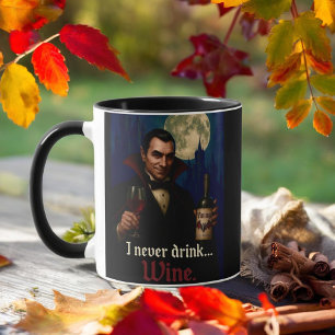 Taza "Nunca Bebí... vino" Humor de terror de vampiro