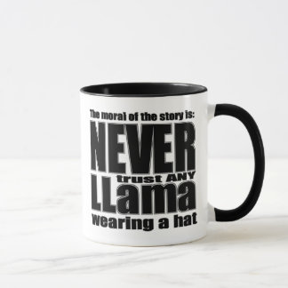 Taza Nunca confíe en una llama en un gorra