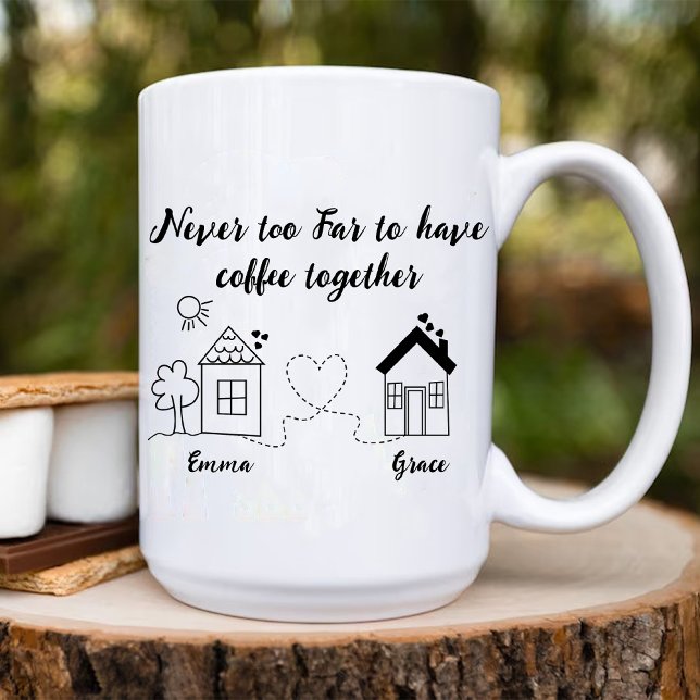 Taza Nunca Demasiado Lejos Para Tomar El Café Juntos De (Never Too Far To Have Coffee Together Bff Birthday Mug)