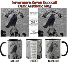 Taza Nunca más Cuervo En Calavera Macabro Estética Oscu