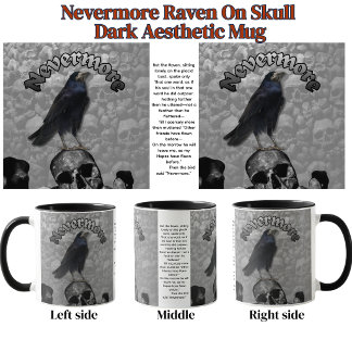 Taza Nunca más Cuervo En Calavera Macabro Estética Oscu