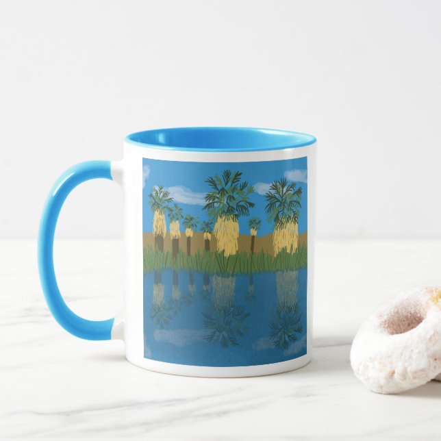 Taza Oasis de palmeras en el desierto de California (Con donut)