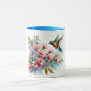 Taza Obra artística de colibrí floral/primavera