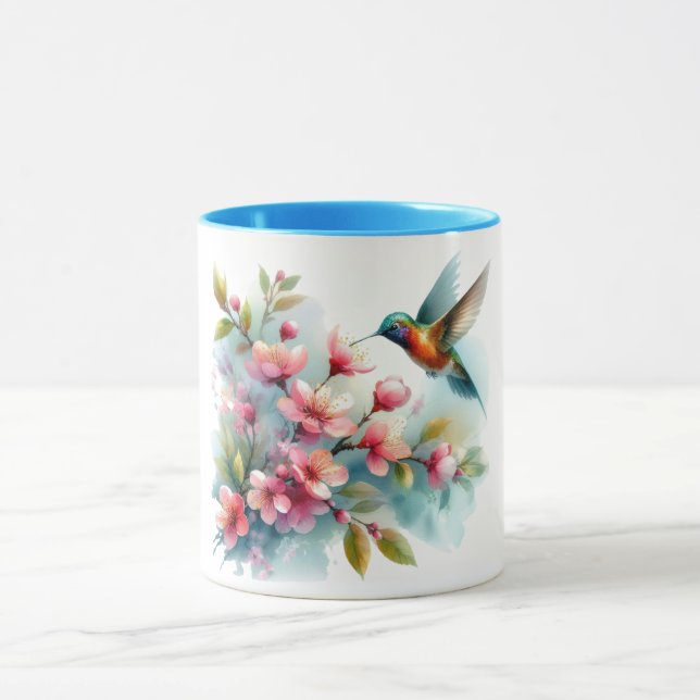 Taza Obra artística de colibrí floral/primavera (Centro)