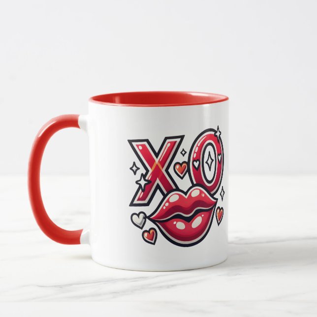 Taza Obra de arte de XO Kiss y Hearts (Izquierda)