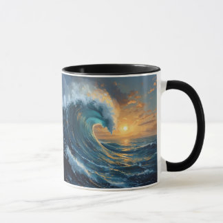 Taza Ocean Wave Sunset Art – Abstract Sea Design 