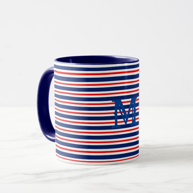 Taza Océano monogramado de franjas de verano (Anverso izquierdo)