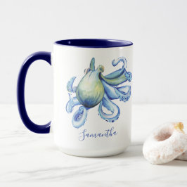 Taza Octopus Azul Personalizado Tema de la playa Café M