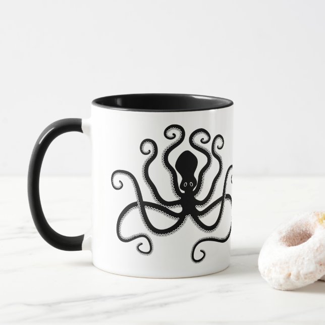 Taza Octopus de la alfarería de Minoan con texto gracio (Con donut)