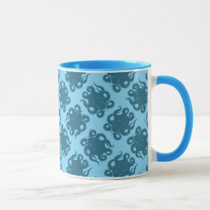 Taza Octopus En Patrón Azul
