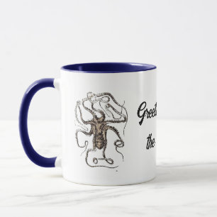 Taza Octopus marrón vintage, esbozo de arte de la natur
