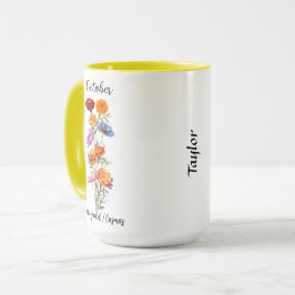Taza Octubre Flor de Nacimiento Marigold y Cosmos
