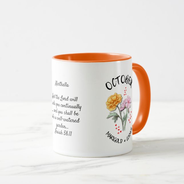 Taza OCTUBRE Mes de Nacimiento Flor Marigold Personaliz (Anverso derecho)