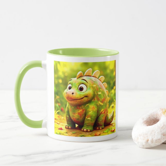 Taza OddFriends - Poster de Cute Chubby Dino (Con donut)