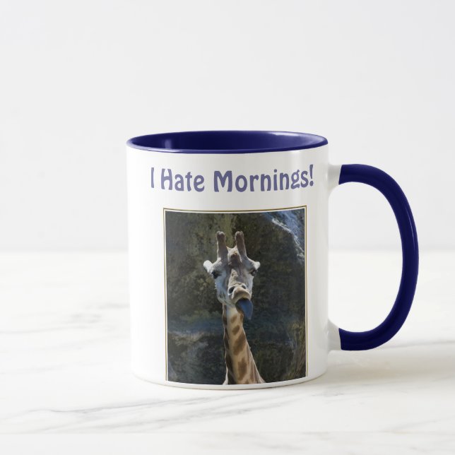 Taza Odio las mañanas, jirafa que pega la lengua hacia (Derecha)
