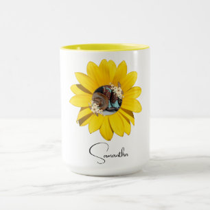 Taza Oeste, girasol amarillo, brotes y Gorras, Día de l