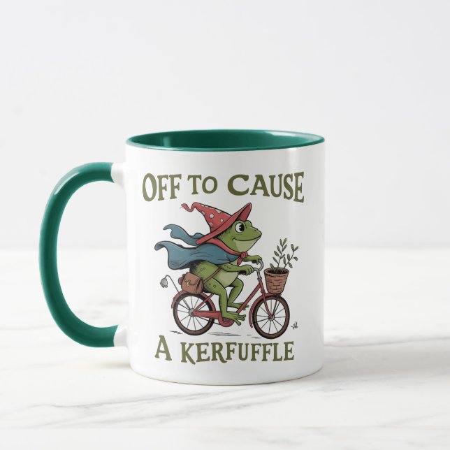 Taza Off to Cause a Kerfuffle Frog Sarcastic Funny Meme (Izquierda)
