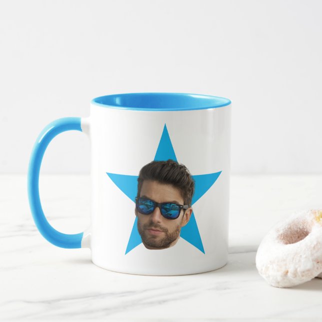 Taza Office TV Show Gifts Office Blue Star Face Mug (Con donut)