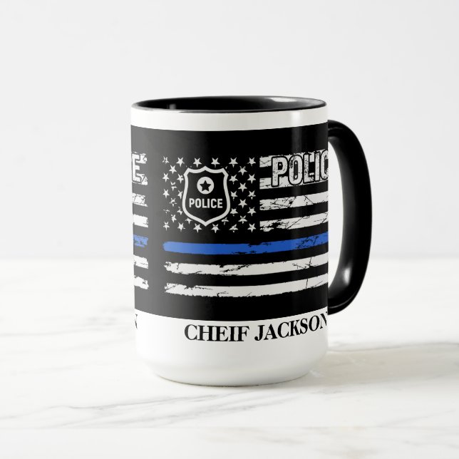 Taza Oficial de policía Bandera Azul Insignia para café (Anverso derecho)