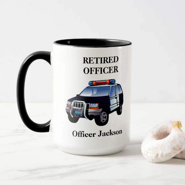 Taza Oficial de policía jubilado personalizado Coffee M (Con donut)