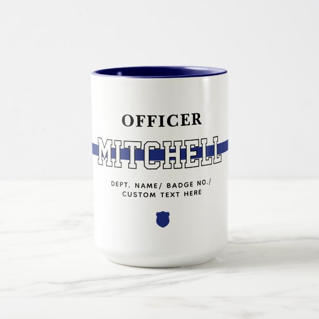 Taza Oficial de Policía Personalizado Línea Azul Delgad (Centro)