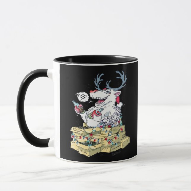 Taza Oh Deer Drunk Reindeer Celebrating Christmas Festi (Izquierda)