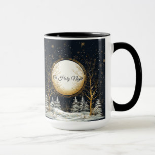 Taza Oh Noche Santa Navidad Pinos Negro Oro  