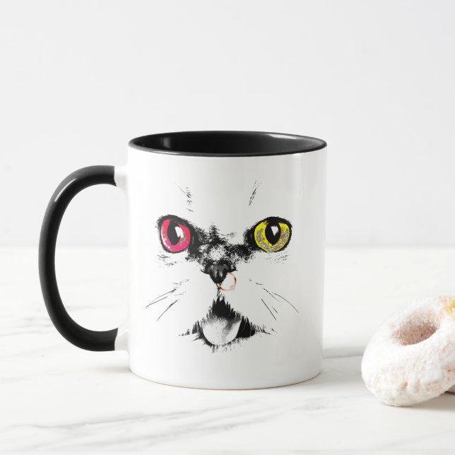 Taza Ojos de gato pintados artísticos (Con donut)