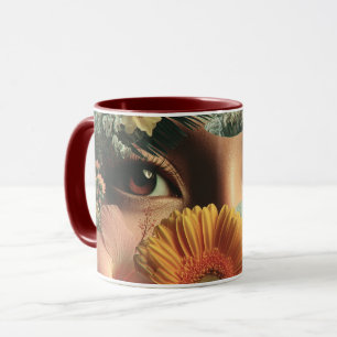 Taza Ojos Surrealistas y Flores con Mariposas