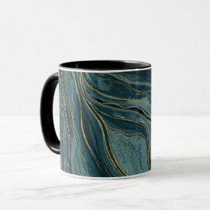 Taza Olas abstractas de acuarela azul turquesa dorado