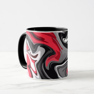 Taza Olas abstractas rojas, negras, blancas y grises di