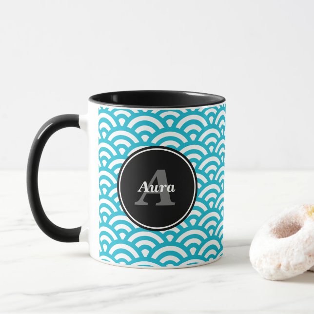Taza Olas azules - Nombre personalizado (Con donut)