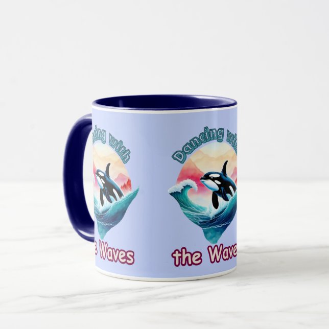 Taza Olas de alegría: Orca saltando en aguas acuáticas (Anverso izquierdo)