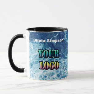 Taza Olas de mar océano personalizadas azul marino natu