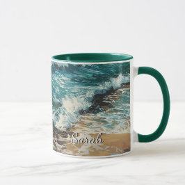 Taza Olas de playa y pintura de arena personalizada