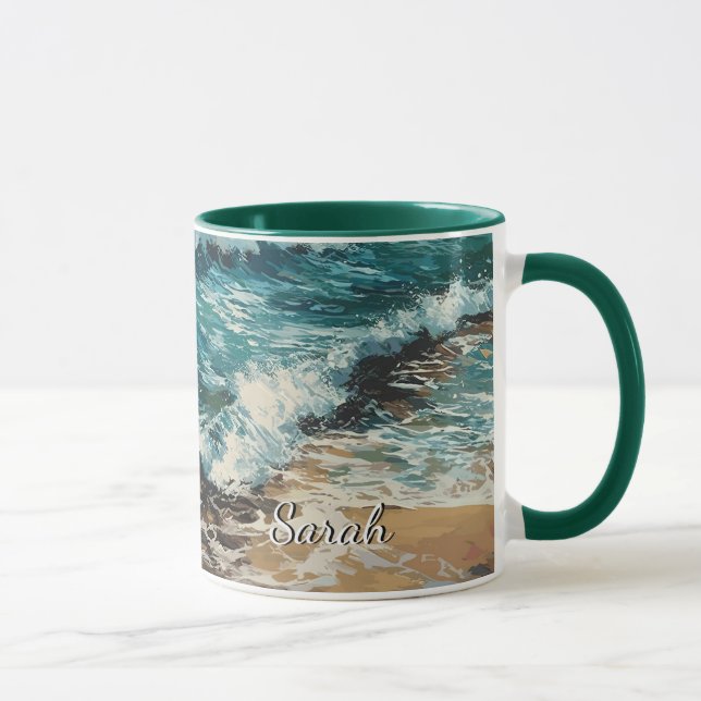 Taza Olas de playa y pintura de arena personalizada (Derecha)
