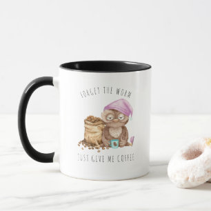 Taza Olvidar el Gusano   Búho divertido de Acuarela