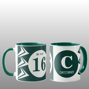 Taza OMG eres 16 nombres de monograma verde y blanco